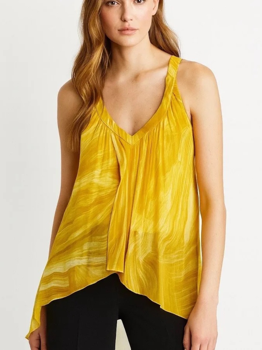 DVF Diane Von Furstenberg Silk Falyn Flowy Yellow Tank Top Blouse